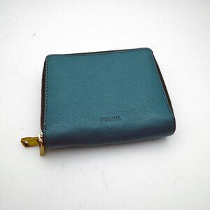 Fossil Teal Leather Multifunction Small Zip Wallet